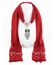 Night-owl Pendant Classic Style Scarf Necklace - Red