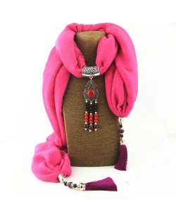 Hollow Flowers with Beads Tassel High Fashion Scarf Necklace - Rose