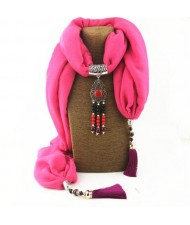 Hollow Flowers with Beads Tassel High Fashion Scarf Necklace - Rose