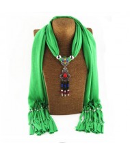 Traditional Ceramic Beads Tassel Pendant Design Fashion Scarf Necklace - Green