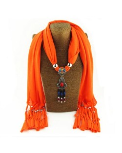 Traditional Ceramic Beads Tassel Pendant Design Fashion Scarf Necklace - Orange