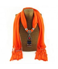 Traditional Ceramic Beads Tassel Pendant Design Fashion Scarf Necklace - Orange