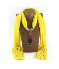 Traditional Ceramic Beads Tassel Pendant Design Fashion Scarf Necklace - Yellow