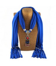 Traditional Ceramic Beads Tassel Pendant Design Fashion Scarf Necklace - Royal Blue