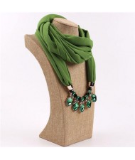 Glistening Resin Gems Pendant Design High Fashion Chiffon Scarf Necklace - Green