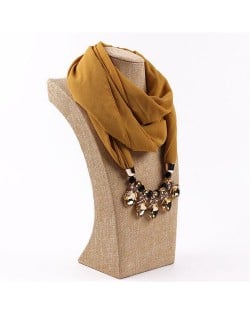 Glistening Resin Gems Pendant Design High Fashion Chiffon Scarf Necklace - Dark Yellow