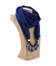 Glistening Resin Gems Pendant Design High Fashion Chiffon Scarf Necklace - Royal Blue