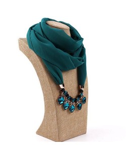 Glistening Resin Gems Pendant Design High Fashion Chiffon Scarf Necklace - Teal