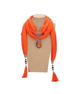 Gem Inlaid Peacock Fashion Pendant High Fashion Scarf Necklace - Orange