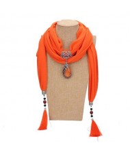 Gem Inlaid Peacock Fashion Pendant High Fashion Scarf Necklace - Orange