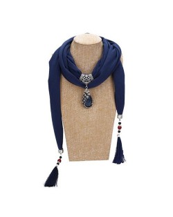 Gem Inlaid Peacock Fashion Pendant High Fashion Scarf Necklace - Ink Blue