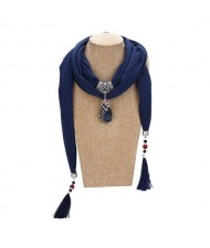 Gem Inlaid Peacock Fashion Pendant High Fashion Scarf Necklace - Ink Blue
