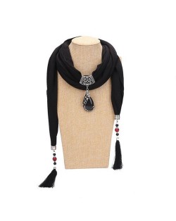 Gem Inlaid Peacock Fashion Pendant High Fashion Scarf Necklace - Black