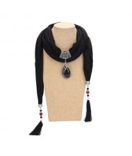 Gem Inlaid Peacock Fashion Pendant High Fashion Scarf Necklace - Black