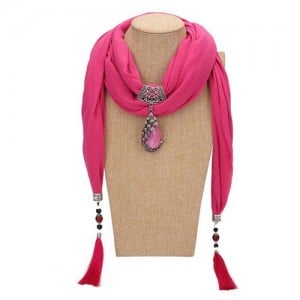 Gem Inlaid Peacock Fashion Pendant High Fashion Scarf Necklace - Rose
