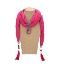 Gem Inlaid Peacock Fashion Pendant High Fashion Scarf Necklace - Rose