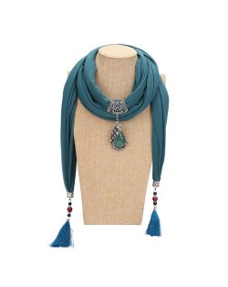Gem Inlaid Peacock Fashion Pendant High Fashion Scarf Necklace - Light Blue