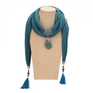 Gem Inlaid Peacock Fashion Pendant High Fashion Scarf Necklace - Light Blue