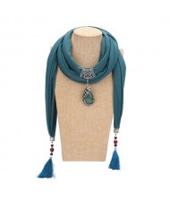 Gem Inlaid Peacock Fashion Pendant High Fashion Scarf Necklace - Light Blue