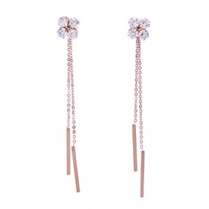Shining Cubic Zirconia Flower with Long Chain Tassel Design Stainless Steel Earrings