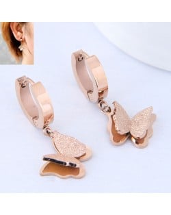 Dull Polished Texture Graceful Butterfly Design Stainless Steel Earrings