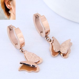 Dull Polished Texture Graceful Butterfly Design Stainless Steel Earrings