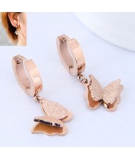Dull Polished Texture Graceful Butterfly Design Stainless Steel Earrings