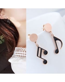 Oil-spot Glazed Musical Note Design Cute Fashion Stainless Steel Earrings