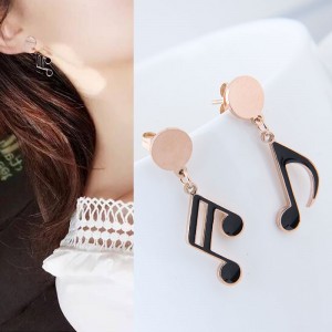 Oil-spot Glazed Musical Note Design Cute Fashion Stainless Steel Earrings