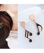 Oil-spot Glazed Musical Note Design Cute Fashion Stainless Steel Earrings