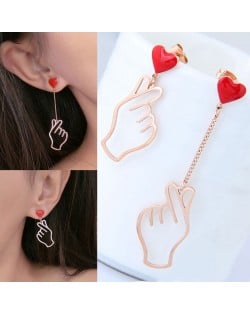 Hands Gesture Heart Fashion Asymmetric Design Korean Fashion Stainless Steel Earrings