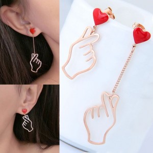 Hands Gesture Heart Fashion Asymmetric Design Korean Fashion Stainless Steel Earrings