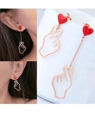 Hands Gesture Heart Fashion Asymmetric Design Korean Fashion Stainless Steel Earrings