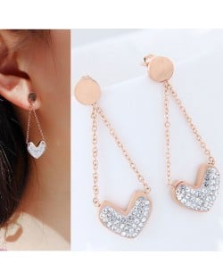 Czech Rhinestone Embellished Heart Pendant High Fashion Stainless Steel Earrings - White