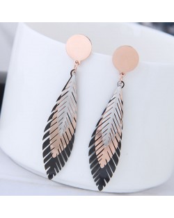 Triple Colors Leaves Design Fashion Stainless Steel Earrings