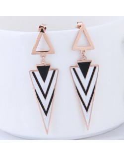 Contrast Color Triangles Design High Fashion Stainless Steel Earrings