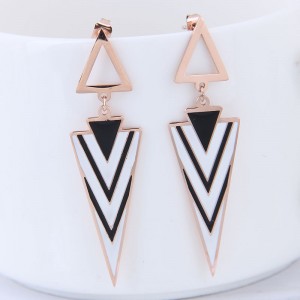 Contrast Color Triangles Design High Fashion Stainless Steel Earrings