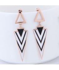 Contrast Color Triangles Design High Fashion Stainless Steel Earrings