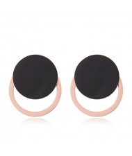 Button Inspired Fashion Women Stainless Steel Earrings