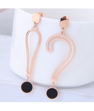 Exclamatory Mark and Question Mark Asymmetric Design Stainless Steel Earrings