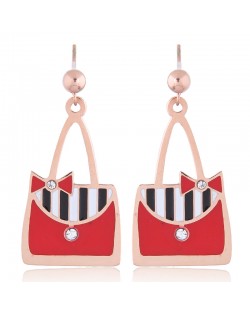 Oil-spot Glazed Red Women Bags Design High Fashion Stainless Steel Earrings