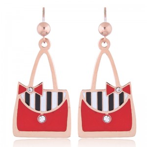 Oil-spot Glazed Red Women Bags Design High Fashion Stainless Steel Earrings