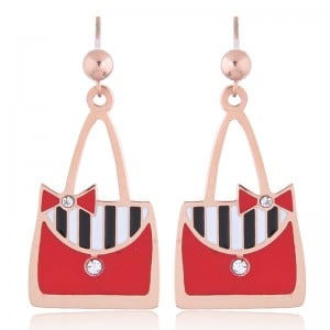 Oil-spot Glazed Red Women Bags Design High Fashion Stainless Steel Earrings