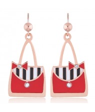 Oil-spot Glazed Red Women Bags Design High Fashion Stainless Steel Earrings