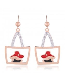 Czech Rhinestone Embellished Women Shoulder Bag Design High Fashion Stainless Steel Earrings