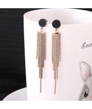 Chain Tassel Black Button Fashion Stainless Steel Earrings