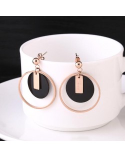 Rould Hoop and Plate Love Fashion Stainless Steel Earrings