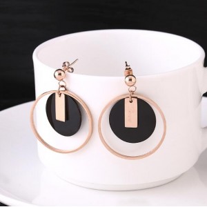 Rould Hoop and Plate Love Fashion Stainless Steel Earrings