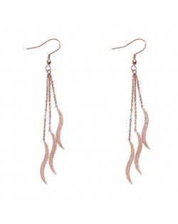 Elegant Leaves Tassel Design Women Fashion Stainless Steel Earrings