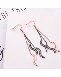 Graceful Waves Pendants Tassel Design Women Fashion Stainless Steel Earrings